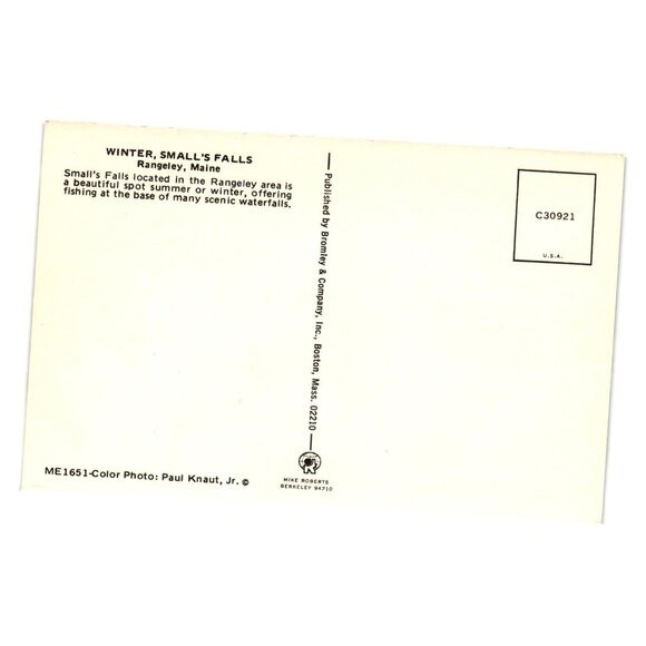 Winter Smalls Falls Rangeley Maine Scenic Waterfall Snow Postcard Bromley USA - Picture 2 of 2